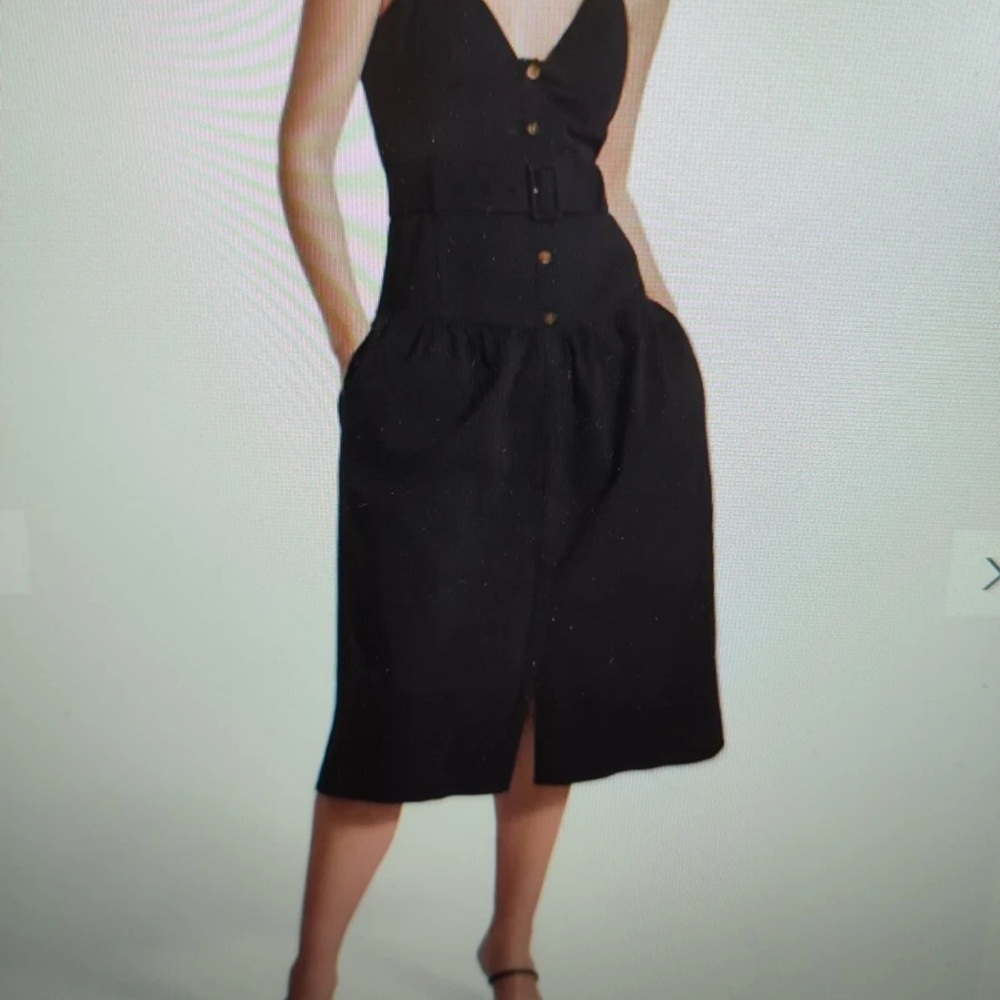 Reiss Black Button-Front Belted Midi Dress SZ 2 – NWOT